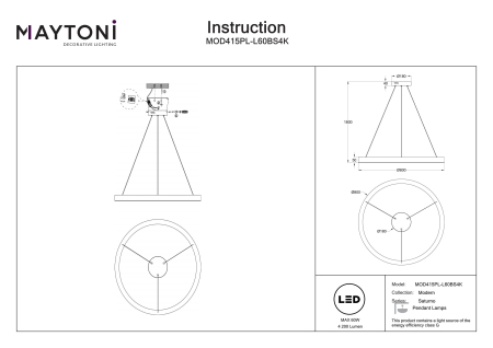 Corp de iluminat suspendat Saturno, Oțel inoxidabil Alamă, 58W, MAYTONI MOD415PL-L60BS4K [6]