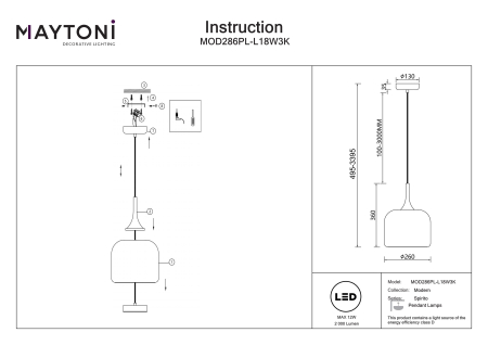 Corp de iluminat suspendat Spirito, Metal Alb, 12W, MAYTONI MOD286PL-L18W3K [6]