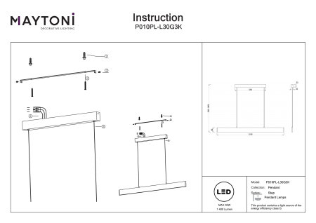 Corp de iluminat suspendat Step, Metal Auriu, 30W, MAYTONI P010PL-L30G3K [4]