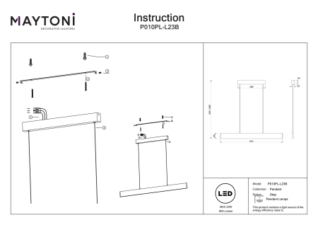 Corp de iluminat suspendat Step, Metal Negru, 23W, MAYTONI P010PL-L23B [4]