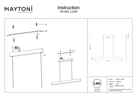 Corp de iluminat suspendat Step, Metal Negru, 23W, Maytoni P010PL-L23W [4]