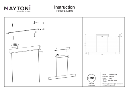 Corp de iluminat suspendat Step, Metal Negru, 23W, Maytoni P010PL-L30W [4]