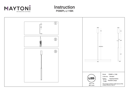 Corp de iluminat suspendat SUPERSYMMETRY, Aluminiu Negru, 17W, MAYTONI P096PL-L11BK [2]