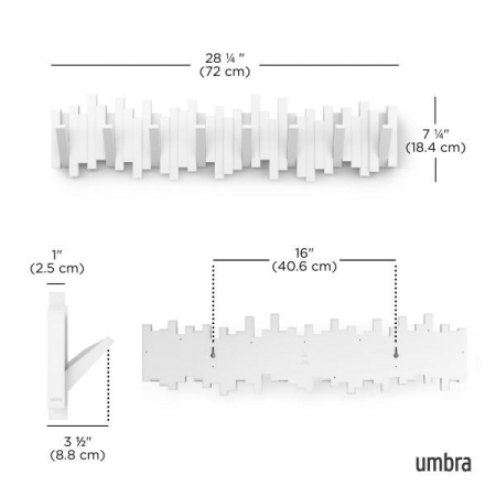 Cuier Sticks 8 72x5x18,4 cm, Plastic Reciclat Alb - Umbra [9]