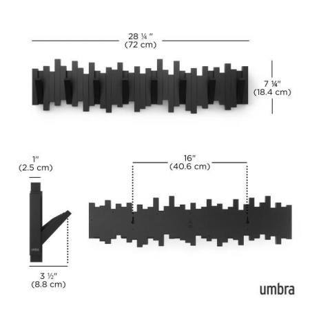 Cuier Sticks 8 72x5x18,4 cm, Plastic Reciclat Negru - Umbra [7]