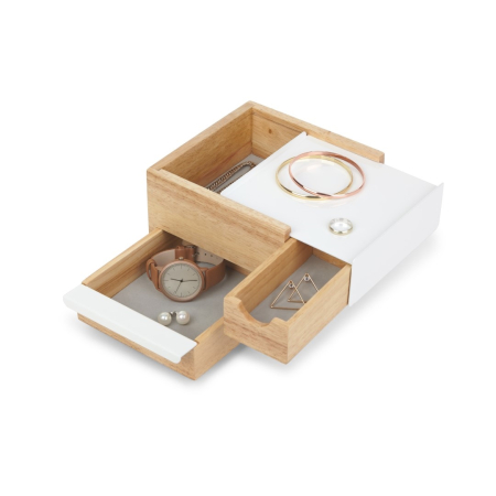 Cutii decorative - Cutie pentru Bijuterii Stowit Mini 15x11x17 cm, Natural, Alb - Umbra