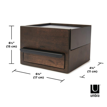 Cutie pentru Bijuterii Stowit Mini – Negru, Nuc din Lemn și Metal Negru, 17x15x11cm, Umbra 1005314-048 [5]