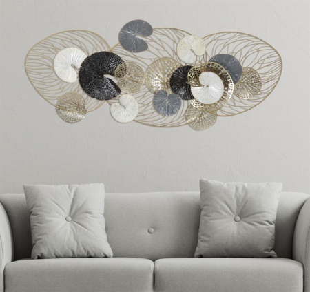 Decoratiune perete aurie Lotus 124x55 metal, model cu frunze stil glam [7]