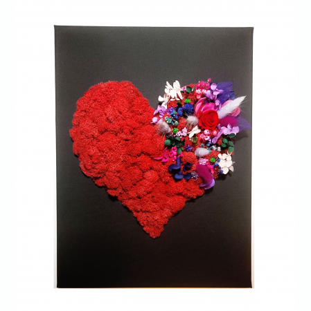 Tablouri licheni - Decoratiune perete My Valentine 30x40 cm forma inima rosie licheni stabilizati, IN30ROS - Lacraru