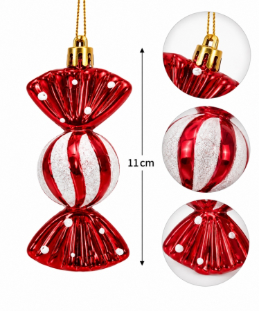 Decorațiuni de brad în formă de bomboane Candy 20x4x11 cm, Roșu, Alb Lucios, Set de 5 - SHP [3]