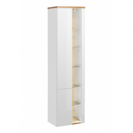 Produse - Dulap baie inalt 170x45 cm, alb lucios, Bahama White, MDF, stejar auriu COMAD