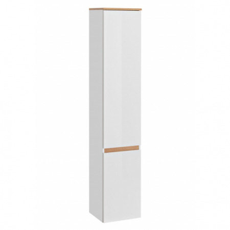 Produse - Dulap baie inalt suspendat, MDF lucios alb/stejar, alb Platinum COMAD