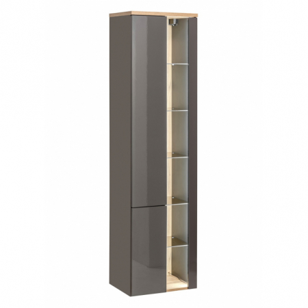 Dulapuri pentru baie - Dulap baie inalt suspendat 170x45 cm, MDF gri/stejar auriu, model Bahama Grey, design modern COMAD