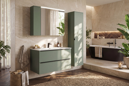 Dulap baie pentru lavoar Sombra Green, lățime 100 cm, PAL Melaminat Verde Stuf, Suspendat, 2 Sertare - COMAD, cod SOMBRA GREEN 82-100-46-2S [6]