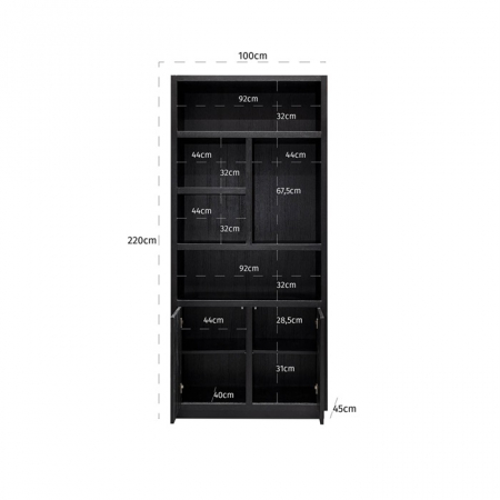 Dulap biblioteca premium negru Kelda 100x220 cm, furnir stejar, 6502 BLACK - Richmond Interiors [2]