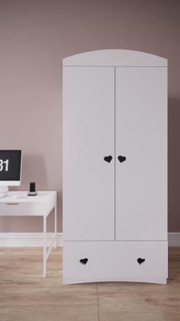 Dulap copii alb Julia 90x175,5 cm, cu sertar si bara de haine, decupaje inimioara [5]