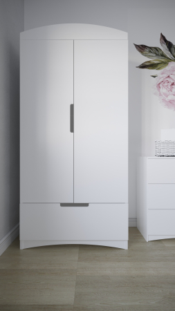 Dulap copii Classic MDF alb 183,5x90 cm cu sertar, bara de hainute si polite [6]