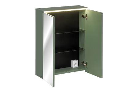 Dulap cu oglindă pentru baie Sombra Green, lățime 60 cm, PAL Melaminat și Oglindă, Iluminare LED, 2 Uși, Închidere Silențioasă - COMAD, cod GREEN UN 84-60-2D [2]