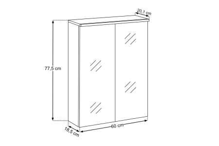 Dulap cu oglindă pentru baie Sombra Green, lățime 60 cm, PAL Melaminat și Oglindă, Iluminare LED, 2 Uși, Închidere Silențioasă - COMAD, cod GREEN UN 84-60-2D [4]