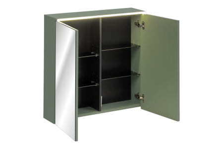 Dulap cu oglindă pentru baie Sombra Green, lățime 80 cm, PAL Melaminat, Iluminare LED, 2 Uși, Închidere Silențioasă - COMAD, cod GREEN UN 84-80-2D [2]