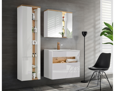 Dulap suspendat cu oglinda baie 80x70 cm Bahama White COMAD [2]