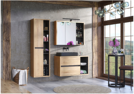 Dulap baie suspendat cu oglinda Devon 100x75 cm Stejar cu grafit COMAD [1]