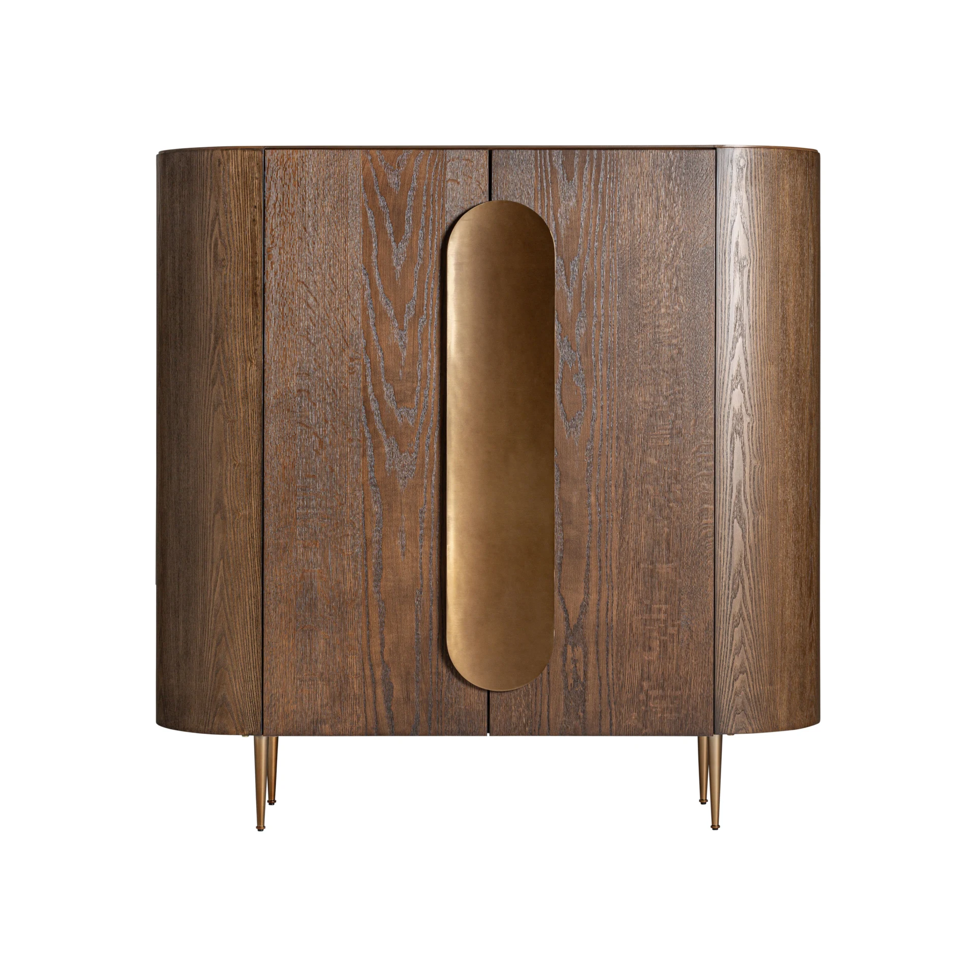 Dulap din Oak Veneer, Mdf Wood si Stainless Steel, Auriu, 140x48x141 cm - VicalHome 35265 [0]