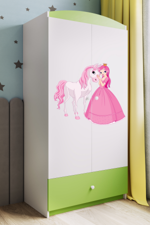 Dulap haine camera fetite cu desen zana si unicorn Babydream, MDF diverse culori, sertare si bara de haine [2]