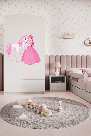 Dulap haine camera fetite cu desen zana si unicorn Babydream, MDF diverse culori, sertare si bara de haine [2]