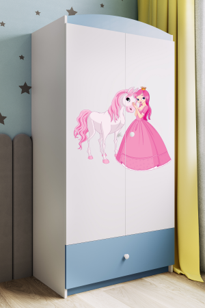 Dulap haine camera fetite cu desen zana si unicorn Babydream, MDF diverse culori, sertare si bara de haine [2]