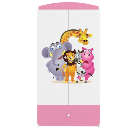 Dulap haine copii cu desen animalute Babydream, MDF diverse culori, sertare si bara de haine [0]