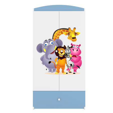 Dulap haine copii cu desen animalute Babydream, MDF diverse culori, sertare si bara de haine [0]