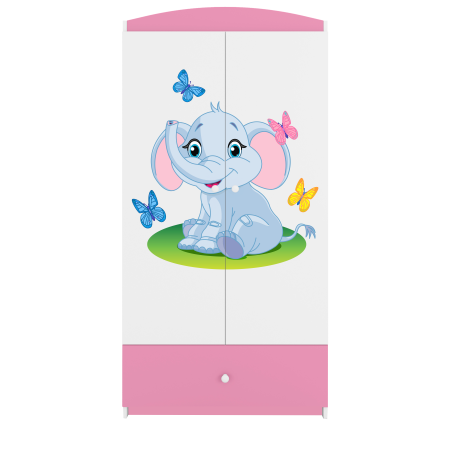 Dulap haine copii cu desen elefant Babydream, MDF diverse culori, sertare si bara de haine [0]