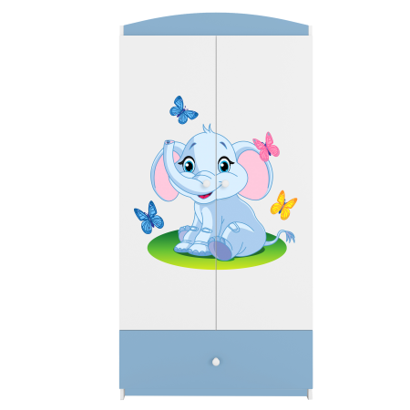 Dulap haine copii cu desen elefant Babydream, MDF diverse culori, sertare si bara de haine [0]