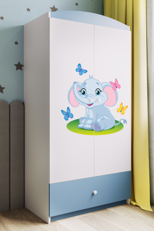 Dulap haine copii cu desen elefant Babydream, MDF diverse culori, sertare si bara de haine [2]