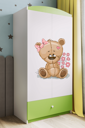 Dulap haine copii cu desen ursulet Babydream, MDF diverse culori, sertare si bara de haine [1]