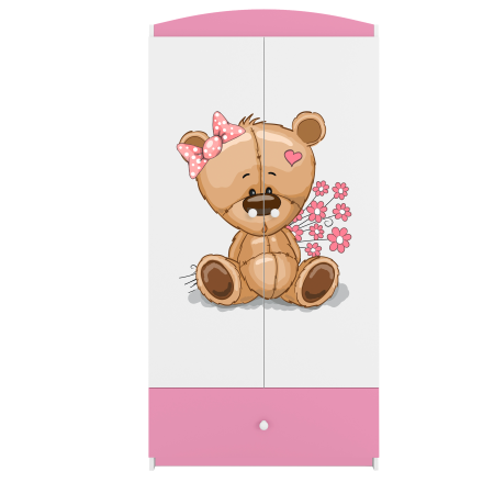 Dulap haine copii cu desen ursulet Babydream, MDF diverse culori, sertare si bara de haine [0]