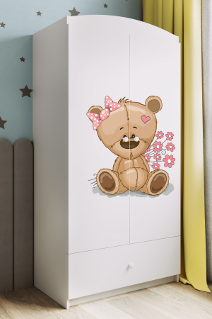 Dulap haine copii cu desen ursulet Babydream, MDF diverse culori, sertare si bara de haine [1]