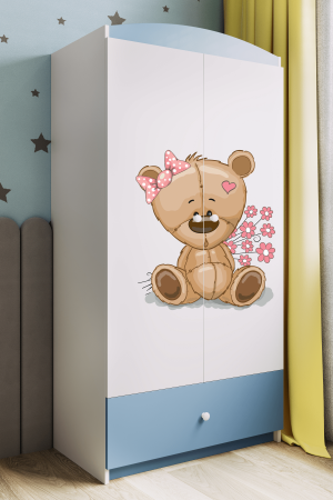 Dulap haine copii cu desen ursulet Babydream, MDF diverse culori, sertare si bara de haine [1]