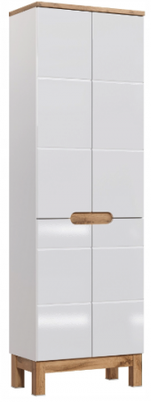 Produse - Dulap inalt baie 187x60, Bali White, MDF alb lucios, stejar auriu, COMAD