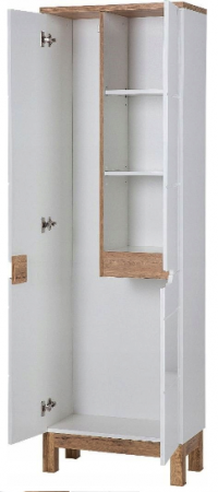 Dulap inalt baie Bali White II 187x60, MDF alb lucios, stejar auriu COMAD [2]