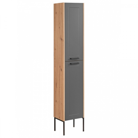 Import - Dulap inalt baie 170x35 cm, MDF Madera Grey, gri grafit mat/stejar, picioare metal COMAD