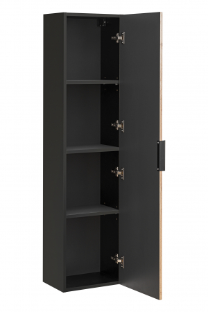 Dulap inalt baie suspendat, 140x35 cm, stejar cu insertii negre, Xilo, Comad [2]
