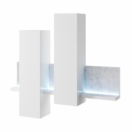 Dulapuri living - Dulap living suspendat Patton cu polita si iluminare LED, 150 cm, beton/alb