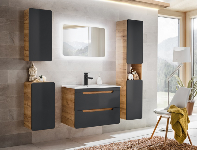 Dulapior baie 35x68 cm negru mat, MDF, stejar auriu, Aruba Cosmos COMAD [1]