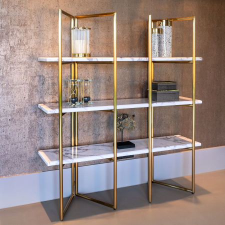 Etajera lux aurie/neagra Dede 165x185 cm din otel inoxidabil cu rafturi marmura alba, 7257 - Richmond Interiors [8]