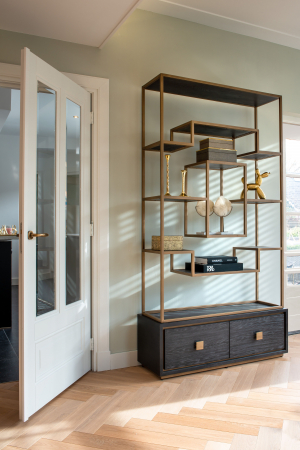 Etajera premium cu 2 sertare Bever 120x222 cm furnir stejar, cadru metal auriu, 7480 - Richmond Interiors [8]