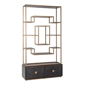 Rafturi - Etajera premium cu 2 sertare Bever 120x222 cm furnir stejar, cadru metal auriu, 7480 - Richmond Interiors