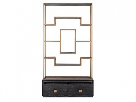 Etajera premium cu 2 sertare Bever 120x222 cm furnir stejar, cadru metal auriu, 7480 - Richmond Interiors [2]