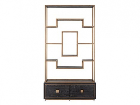 Etajera premium cu 2 sertare Bever 120x222 cm furnir stejar, cadru metal auriu, 7480 - Richmond Interiors [1]